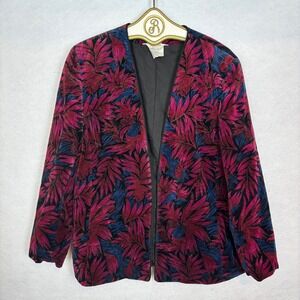 Vintage Tan Jay Nygard Velvet Burnout Jacket Floral Leaf Pattern Canada Size 16